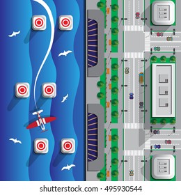 Racing on airplanes. View from above. Vector illustration.