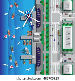 Racing on boats. View from above. Vector illustration.