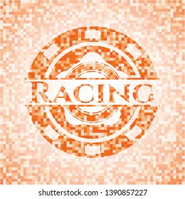 Racing orange mosaic emblem with background