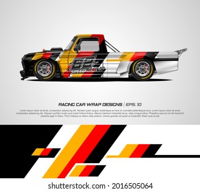 Racing pickup truck wrap german flag design for race car, rally, adventure vehicle and sport livery. Graphic abstract stripe racing background kit designs. eps 10