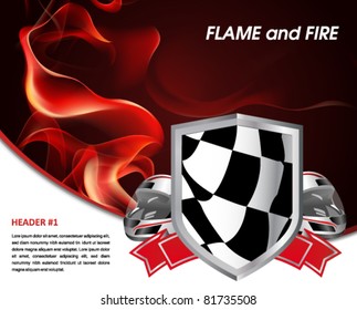 racing poster with flames of fire and racing flag