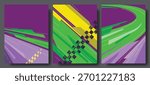 Racing Poster Set – Dynamic Abstract Speed Background in Purple and Green Vector Design