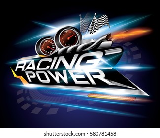 Racing Power with Checkered Flags Concept Design Vector