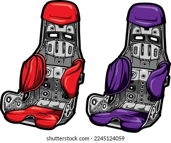 racing purple and red metal bucket seats in flat design Vector Illustration.