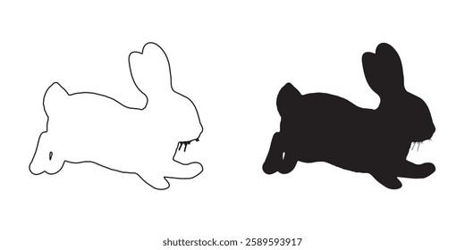 Racing Rabbit Outline - Elegant and Crisp Running Hare Silhouette
