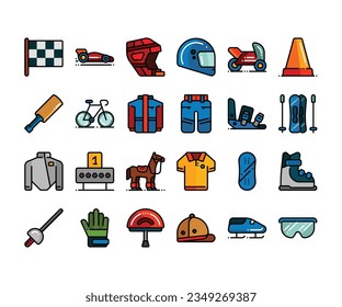 Racing, Race, Skiing, Pool, Fencing, Sports Equipment Icons Set