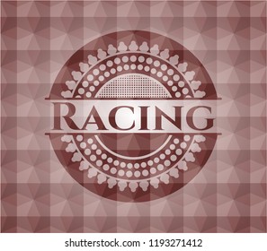 Racing red badge with geometric pattern. Seamless.