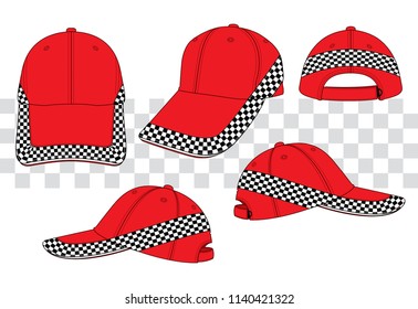 Racing Red Baseball Cap With Checkered Pattern Design On White Background