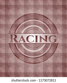 Racing red emblem with geometric background. Seamless.