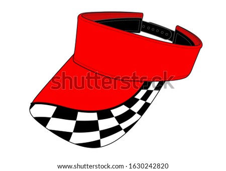 Racing Red Sun Visor Cap With Checkered Graphic Line On Brim Cap and Black Piping Design On White Background