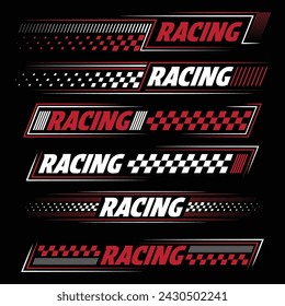 Racing red and white sport car decals for tournaments and background designs isolated on black background