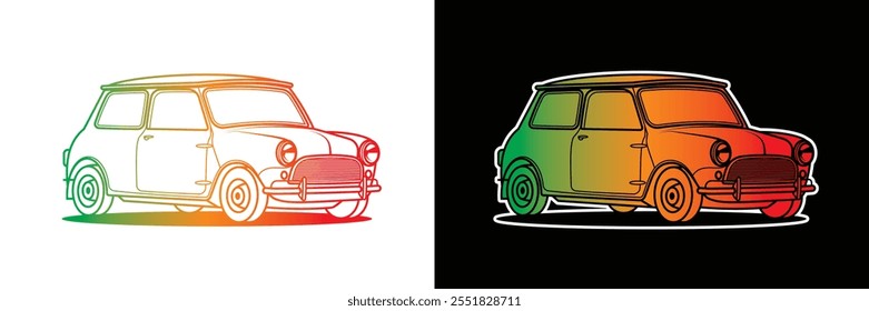 Coche retro de carreras. Ilustración vectorial original en estilo vintage. Dibujado a mano, no AI