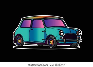 Coche retro de carreras. Ilustración vectorial original en estilo vintage. Dibujado a mano, no AI