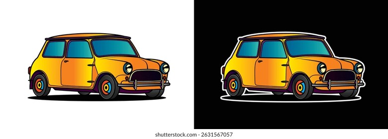 Racing retro car. Original vector illustration in vintage style. Hand drawn, not AI