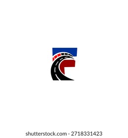 Rennstrecke und dynamische Linienformung Buchstabe F Form. Perfekt für Motorsport-Branding, Reisegeschwindigkeit und Wettbewerbsidentität