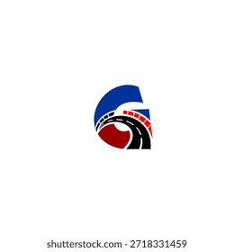 Rennstrecke und dynamische Linienformung Buchstabe G Form. Perfekt für Motorsport-Branding, Reisegeschwindigkeit und Wettbewerbsidentität