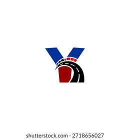 Rennstrecke und dynamische Linienformung Buchstabe Y Form. Perfekt für Motorsport-Branding, Reisegeschwindigkeit und Wettbewerbsidentität