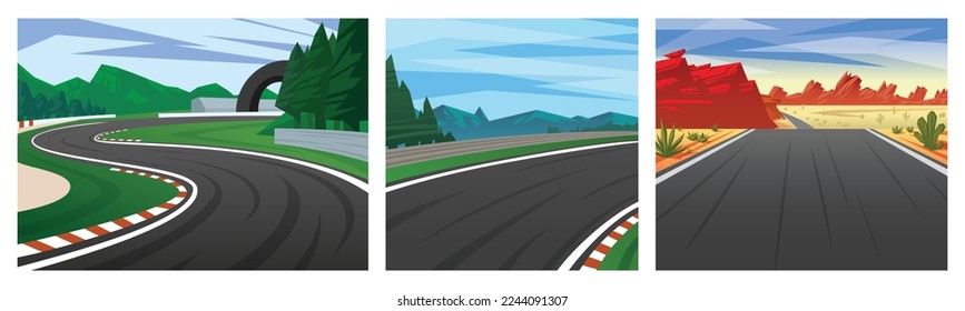 Racing road track background illustration with nature landscape view design