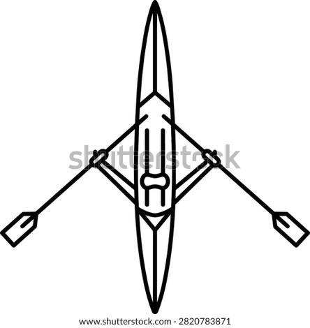 Racing Rowing Shell Top View Vector Illustration, Minimalist Line Art Icon of Sculling Boat with Oars for Competitive Sports