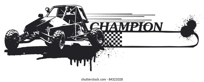 racing sand car with grunge banner