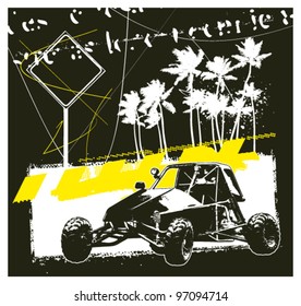 racing sand car with grunge summer background