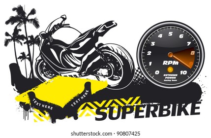 racing scene with super bike and tachometer