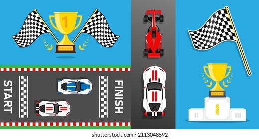 Racing Set with cars trophy podium racing flag