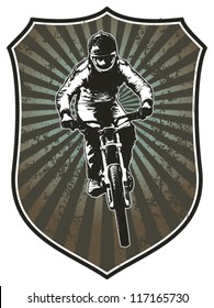 racing shield with bike rider