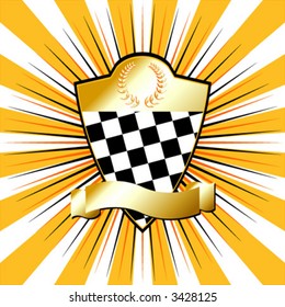 Racing shield over striped background