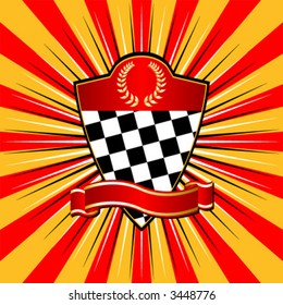 Racing shield over striped background