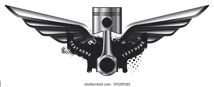 racing shield with piston and wings