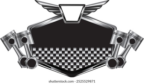 racing shields with engine pistons
