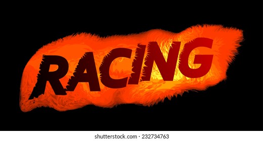 Racing sign on fire. Vector illustration.