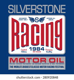 Racing Silverstone typography, t-shirt graphics, vectors