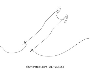 Racing ski poles downhill one line art. Continuous line drawing of sport, winter, sports, activity, skiing, ski, mountains, hill, sticks, adventure, accessory, tourism, snow, play.
