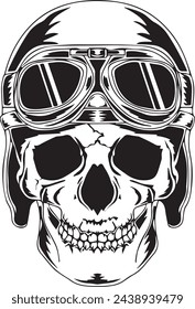 Racing skull. Black and white skull with racing goggles.