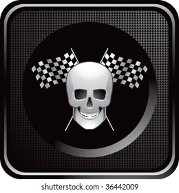 Racing-Schädel mit Schachbrettmarken auf schwarzem Websymbol