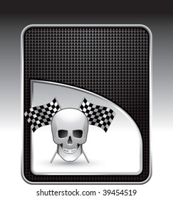 racing skull with checkered flags on black checkered backdrop