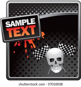 racing skull and checkered flags template with red splatter