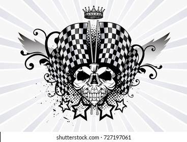 Racing Skull and Chekered flag