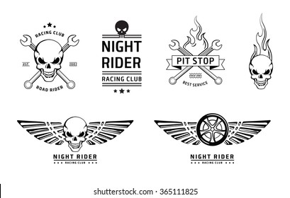 Racing skull emblems vector set 