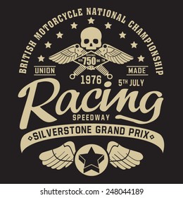Racing skull silverstone typography, t-shirt graphics, vectors