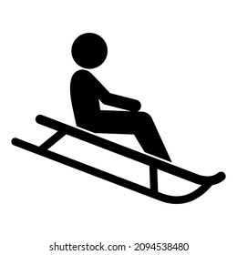 Racing sled, person on a sled, black vector icon