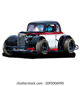 Racing speed car isolated on white background for poster, t shirt print, business element, social media content, blog, sticker, vlog, and card. vector illustration.