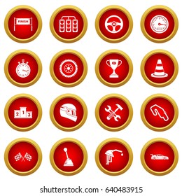 Racing speed icon red circle set isolated on white background