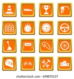 Racing speed icons set in orange color isolated vector illustration for web and any design