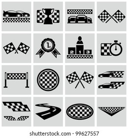 Racing and speed related icons set. Vector racing checkered graphic elements.