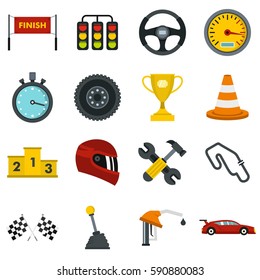 Racing speed set icons in flat style isolated on white background