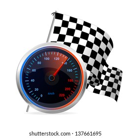 Racing Speedometer and checkered flag. Vector