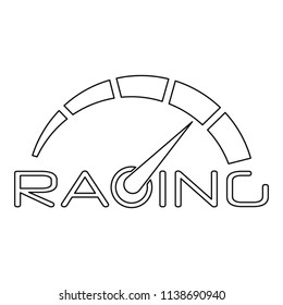 Racing speedometer logo. Outline racing speedometer vector logo for web design isolated on white background